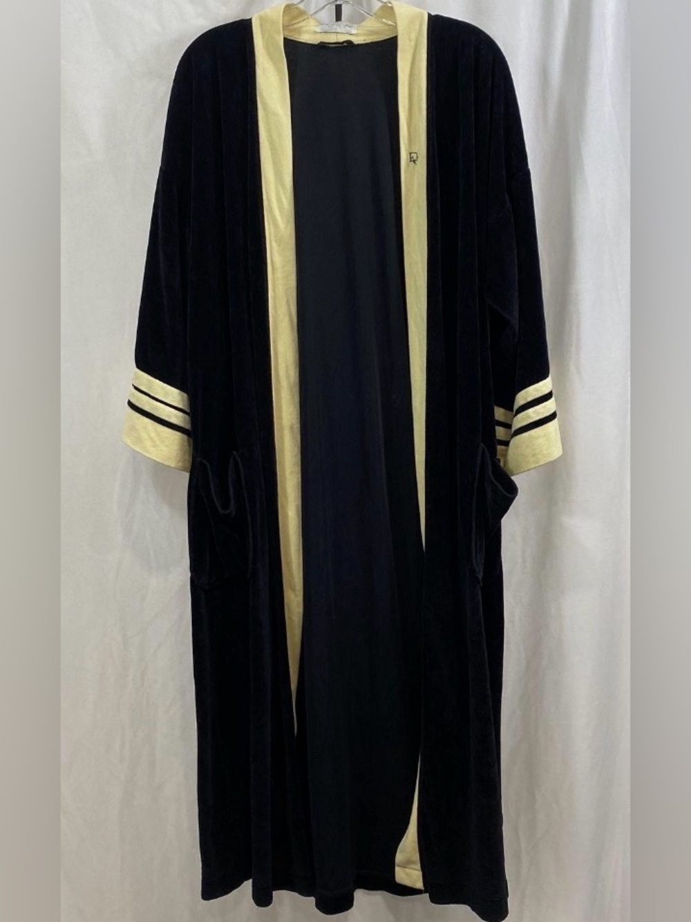 Christian Dior, one size fits most, Black Velvet Long Robe w/ Gold Trim
